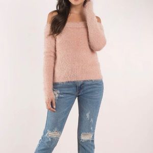 MinkPink Fuzzy Off-Shoulder Sweater